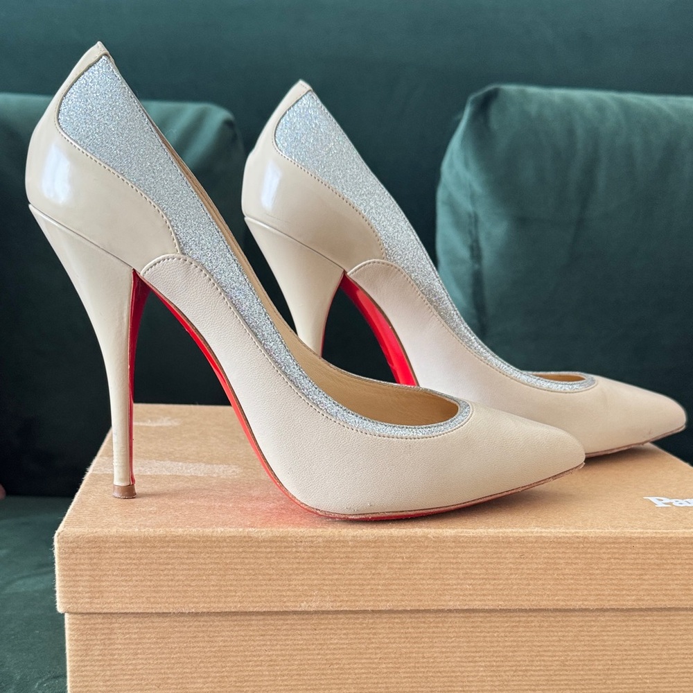 Christian Louboutin Tucsy 100 Nappa Glitter Mini Jazz Calf - size 39.5